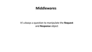It’s always a question to manipulate the Request
and Response object
Middlewares
 