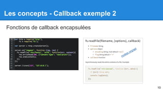 Les concepts - Callback exemple 2 
Fonctions de callback encapsulées 
10 
 