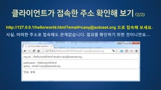 http://127.0.0.1/hello/world.html?email=caoy@autoset.org 으로 접속해 보세요.
사실, 어떠한 주소로 접속해도 관계없습니다. 결과를 확인하기 위한 것이니깐요…
 