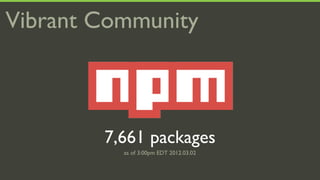 Vibrant Community



        7,661 packages
          as of 3:00pm EDT 2012.03.02
 