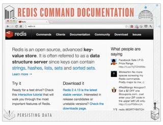 P E R S I S T I N G D A T A
REDIS COMMAND DOCUMENTATION
 