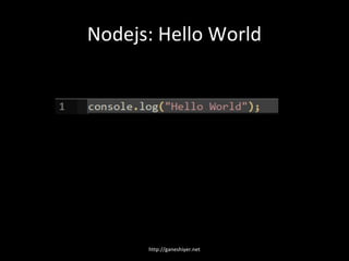 Nodejs: Hello World




      http://ganeshiyer.net
 
