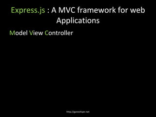 Express.js : A MVC framework for web
              Applications
Model View Controller




                  http://ganeshiyer.net
 