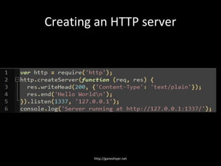 Creating an HTTP server




        http://ganeshiyer.net
 