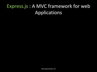 Express.js : A MVC framework for web
              Applications




              http://ganeshiyer.net
 