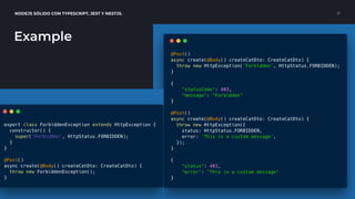 NODEJS SÓLIDO CON TYPESCRIPT, JEST Y NESTJS. 21
Example
 