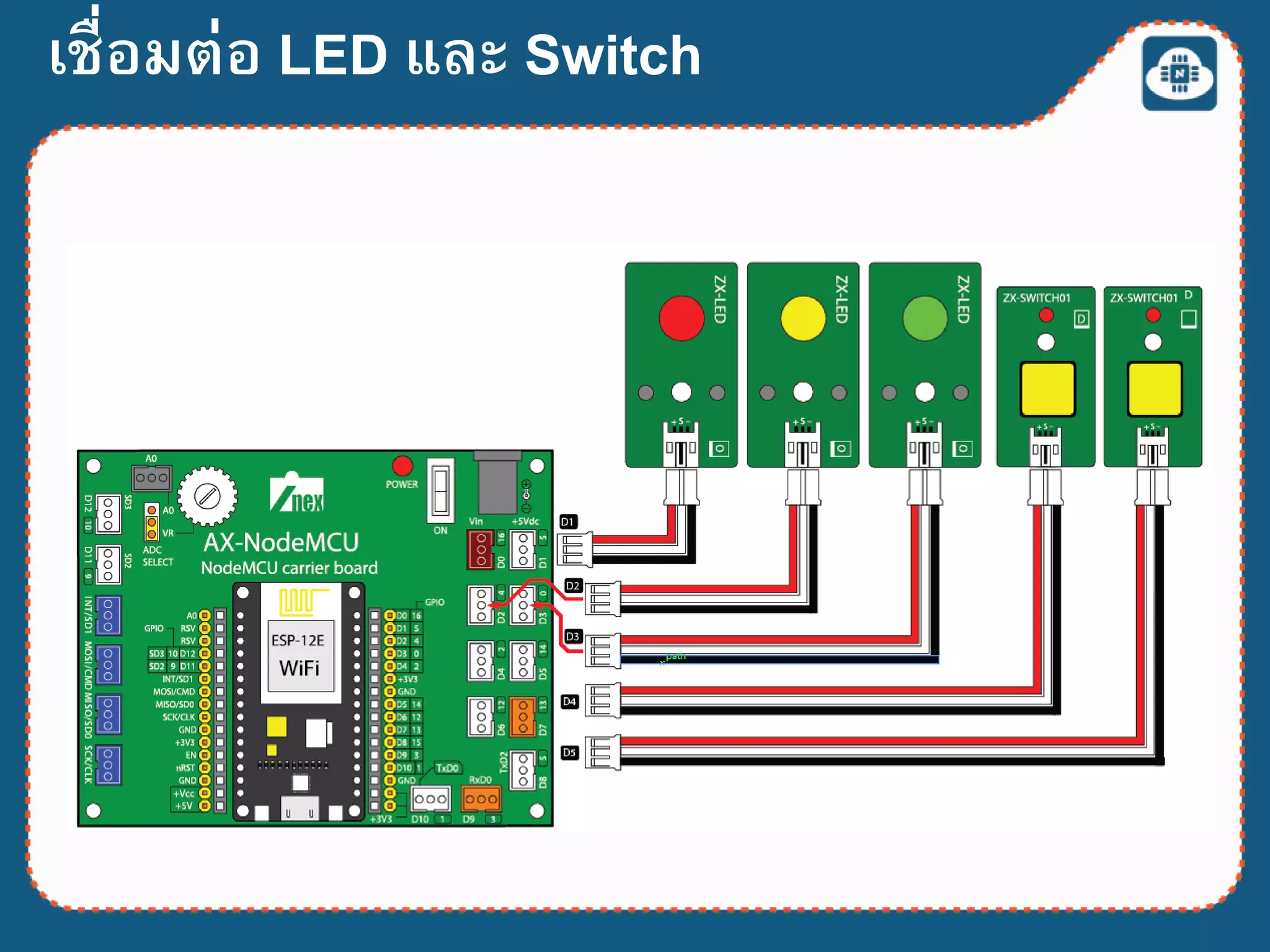 เชื่อมต่อ LED และ Switch
 