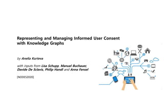 Representing and Managing Informed User Consent
with Knowledge Graphs
by Anelia Kurteva
with inputs from Lisa Schupp, Manuel Buchauer,
Davide De Sclavis, Philip Handl and Anna Fensel
[NODES2020]
 