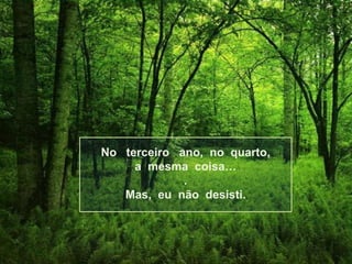 No terceiro ano, no quarto,
     a mesma coisa…
             .
   Mas, eu não desisti.
 