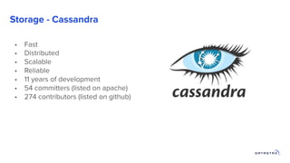 Storage - Cassandra
• Fast
• Distributed
• Scalable
• Reliable
• 11 years of development
• 54 committers (listed on apache...