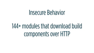 144+ modules that download build
components over HTTP
Insecure Behavior
 