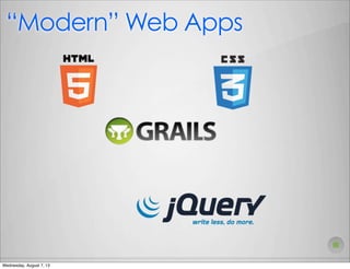“Modern” Web Apps
Wednesday, August 7, 13
 