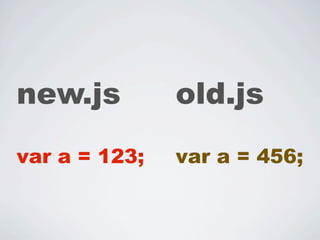 new.js         old.js
var a = 123;   var a = 456;
 