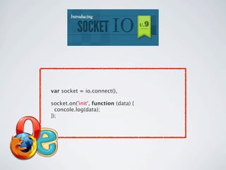  var socket = io.connect(),

 socket.on('init', function (data) {
   concole.log(data);
 });
 