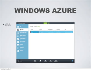 • click
WINDOWS AZURE
Saturday, June 28, 14
 