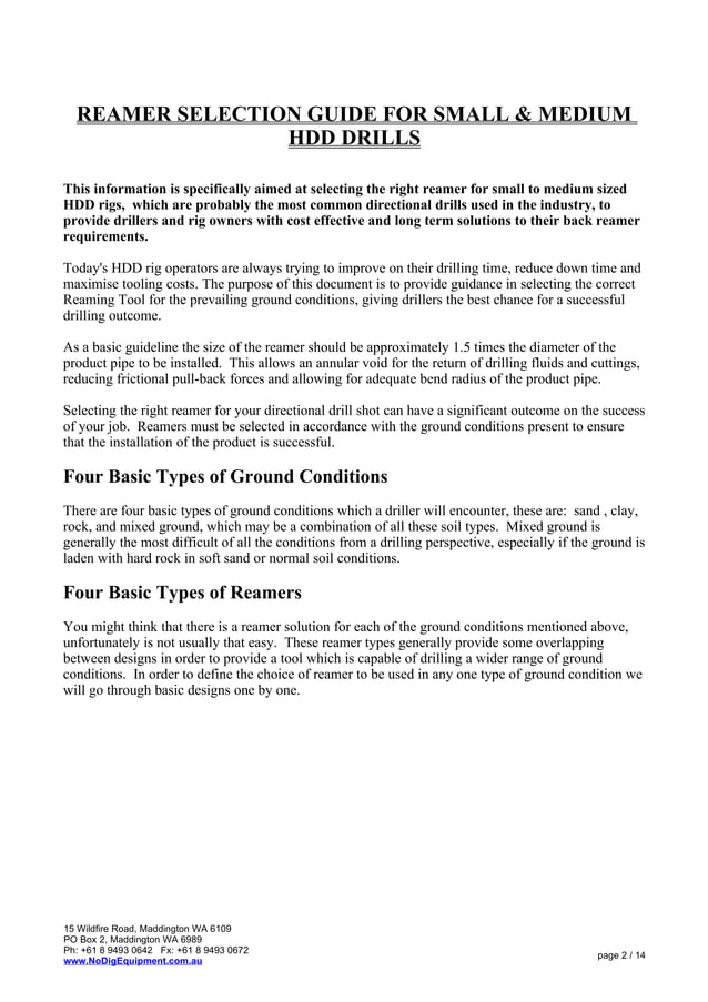 Horizontal Directional Drilling Reamer Selection Guide