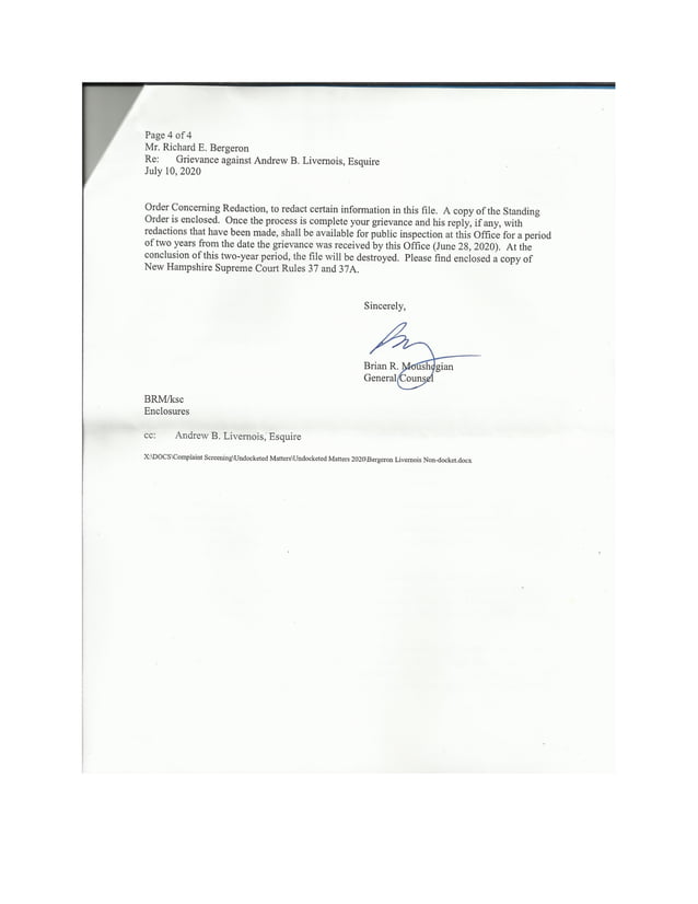 NH Attorney Discipline Committee Refuses to Docket Andrew Livernois a…