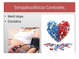 Simpaticolíticos Centrales
• Metil dopa
• Clonidina
 