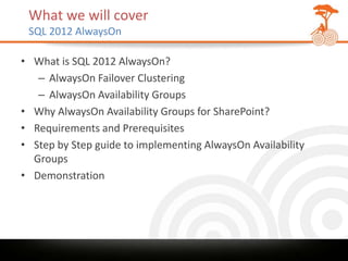 SQL 2012 AlwaysOn Availability Groups for SharePoint 2010 - AUSPC2012 ...