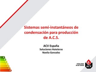 With the future in mind. Since 1922.
Sistemas semi-instantáneos de
condensación para producción
de A.C.S.
ACV España
Soluciones Hoteleras
Noelia Gonzalez
 