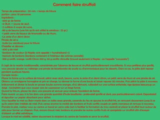 Comment faire struffoli
Temps de préparation : 20 min. + temps de friture
portion : pour 10 personnes
Ingrédients :
-600 gr de farine
-4 Œufs + 1 jaune de œuf,
-2 cuillères à soupe de sucre,
-80 g de beurre (une fois qu'ils ont utilisé le saindoux : 25 gr.)
-1 petit verre de liqueur de limoncello ou de rhum,
-Le zeste d'un demi citron
Pincée de sel-a
-huile (ou saindoux) pour la friture
S'habiller et décorer :
-400 g de miel
-bonbons de couleur (à Naples sont appelés « hundredsand »)
-haricots de bonbons (bonbons contenant à l'intérieur des arômes cannelle)
-100 g confit, orange, confit Citron 100 g, 50 g confits citrouille (trouvé seulement à Naples : on l'appelle "cucuzzata")
Il s'agit de la recette traditionnelle, caractérisée par l'absence de levure et struffoli particulièrement croustillante. Si vous préférez plus gonflé,
vous pouvez ajouter au mélange une pincée de bicarbonate de soude ou d'ammoniaque pour les desserts. Dans ce cas, la pâte doit reposer
pendant quelques heures.
Compte rendu :
Placer la farine sur la surface de travail, pétrir avec œufs, beurre, sucre, le zeste d'un demi citron, un petit verre de rhum et une pincée de sel.
Obtenu un amalgame homogène et pris en charge, lui donner la forme d'une boule et laisser reposer 30 minutes. Puis pétrir la pâte à nouveau
brièvement et diviser la boule en grosses boules comme oranges, d'où dérivent, rullandoli sur une surface enfarinée, tige épaisse beaucoup un
doigt ; tocchettini que vous couper sans les superposer sur un linge fariné.
Quand la friture, placez-les dans une passoire et secouer pour enlever l'excédent de farine.
Faire revenir un peu à la fois dans une grande quantité d'huile bouillante : prelevateli gonflé et doré, pas particulièrement coloré. Depositateli
et égoutter sur papier absorbant pour sécher.
Vous liquéfier le miel au Bain-marie dans un tolite assez grande, casserole du feu et ajoutez le struffoli frit, en remuant doucement jusqu'à ce
qu'ils soient bien imbibés de miel. Puis versez environ la moitié des bonbons et fruits confits coupés en petits morceaux et remuez à nouveau.
Prendre le plat, mettez-vous au centre un bocal en verre vide (sert à faciliter la formation du trou central) et placer le struffoli tout autour de
cela pour former un chignon. Puis, encore chaud miel, bonbons et prendre les autres confits fruits et spargetela sur struffoli afin d'essayer
d'obtenir un effet esthétique.
Lorsque le miel est solidifié, retirer doucement le récipient du centre de l'assiette et servir le struffoli.

 