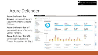Azure Defender
Azure Defender for
Servers (previously Azure
Security Center Standard
Edition).
Azure Defender for IoT
(previously Azure Security
Center for IoT).
Azure Defender for SQL
(previously Advanced
Threat Protection for SQL).
 