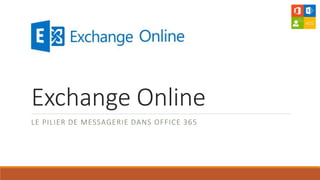 Exchange Online
LE PILIER DE MESSAGERIE DANS OFFICE 365
 