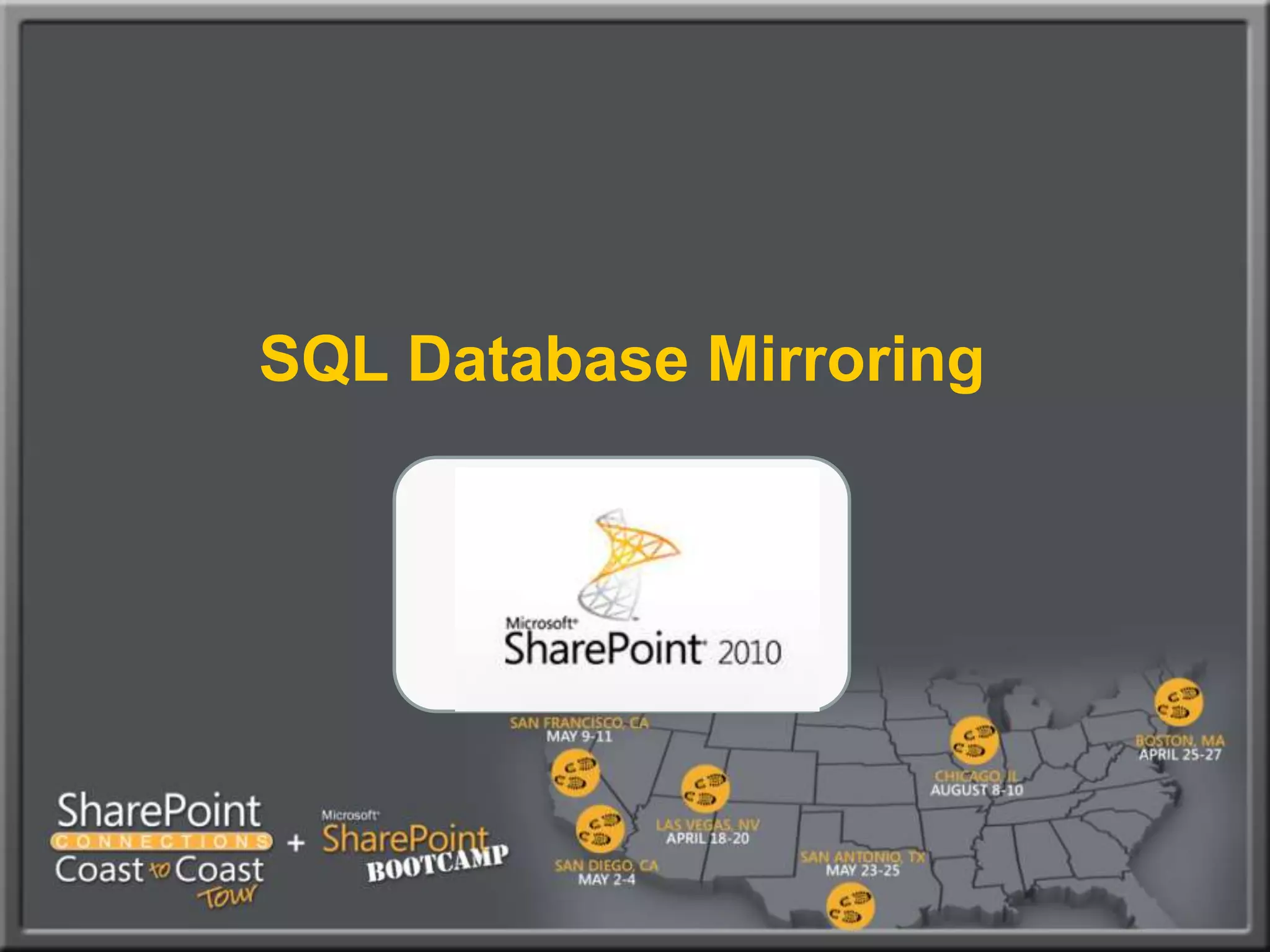 SQL Database OptimizationContent Databases Distributed Between Multiple VolumesBreak Content Databases and TempDB into multiple files (MDF, NDF), total should equal number of physical processors (not cores) on SQL server.Pre-size Content DBs and TempDB to avoid fragmentationSeparate files onto different drive spindles for best IO perf.Example: 100GB total Content DB on Four-way SQL Server would have four database files distributed across four sets of drive spindles = 25GB pre-sized for each file.