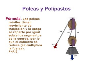 Tipos de Palancas Segundo grado : En la palanca de segunda clase, la resistencia se encuentra entre la potencia y el fulcro. Se caracteriza en que la potencia es siempre menor que la resistencia, aunque a costa de disminuir la velocidad transmitida y la distancia recorrida por la resistencia. 