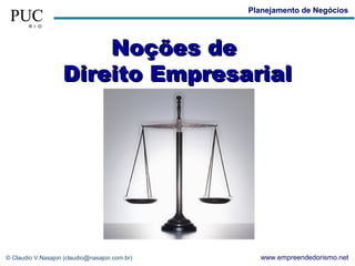 Planejamento de Negócios




                       Noções de
                   Direito Empresarial




© Claudio V.Nasajon (claudio@nasajon.com.br)     www.empreendedorismo.net
 