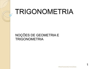 TRIGONOMETRIA
NOÇÕES DE GEOMETRIA E
TRIGONOMETRIA
PROFESSORA ROSÂNIA
1
 