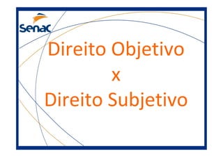 Direito Objetivo
x
Direito Subjetivo
 