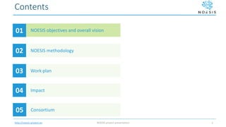 http://noesis-project.eu
Contents
NOESIS objectives and overall vision01
NOESIS methodology02
Work plan03
Impact04
NOESIS ...
