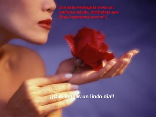 Con este mensaje te envío un  cariñoso saludo, diciéndote que: ¡Eres importante para mí!… ¡¡Que tengas un lindo día!! 