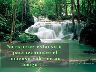 No esperes estar solo  para reconocer el inmenso valor   de un amigo . . .   