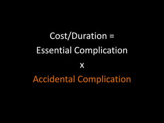 Cost/Duration =
Essential Complication
x
Accidental Complication
 