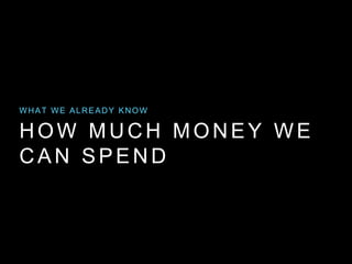 HOW MUCH MONEY WE
CAN SPEND
WHAT WE ALREADY KNOW
 