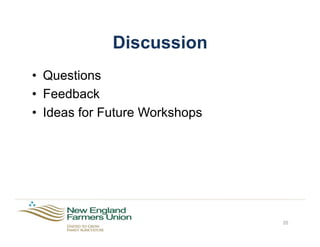Discussion
•  Questions
•  Feedback
•  Ideas for Future Workshops
35
 