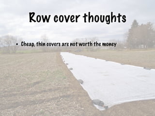 Row cover thoughts
• Cheap, thin covers are not worth the money
 