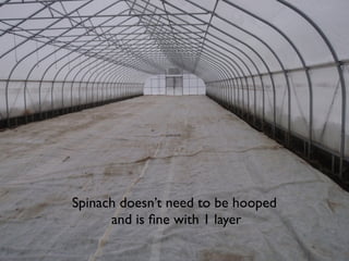 Spinach doesn’t need to be hooped
and is ﬁne with 1 layer
 