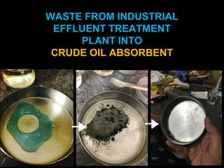 WASTE FROM INDUSTRIAL
EFFLUENT TREATMENT
PLANT INTO
CRUDE OIL ABSORBENT
 