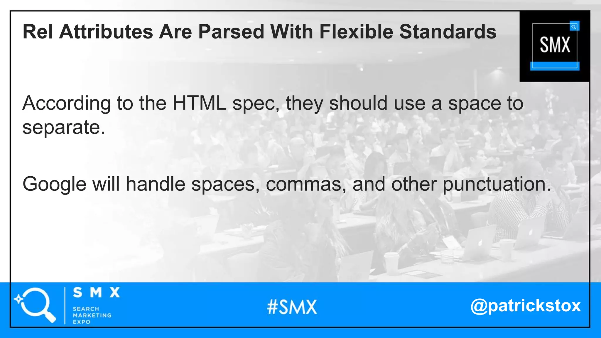 @patrickstox
According to the HTML spec, they should use a space to
separate.
Google will handle spaces, commas, and other punctuation.
Rel Attributes Are Parsed With Flexible Standards
 
