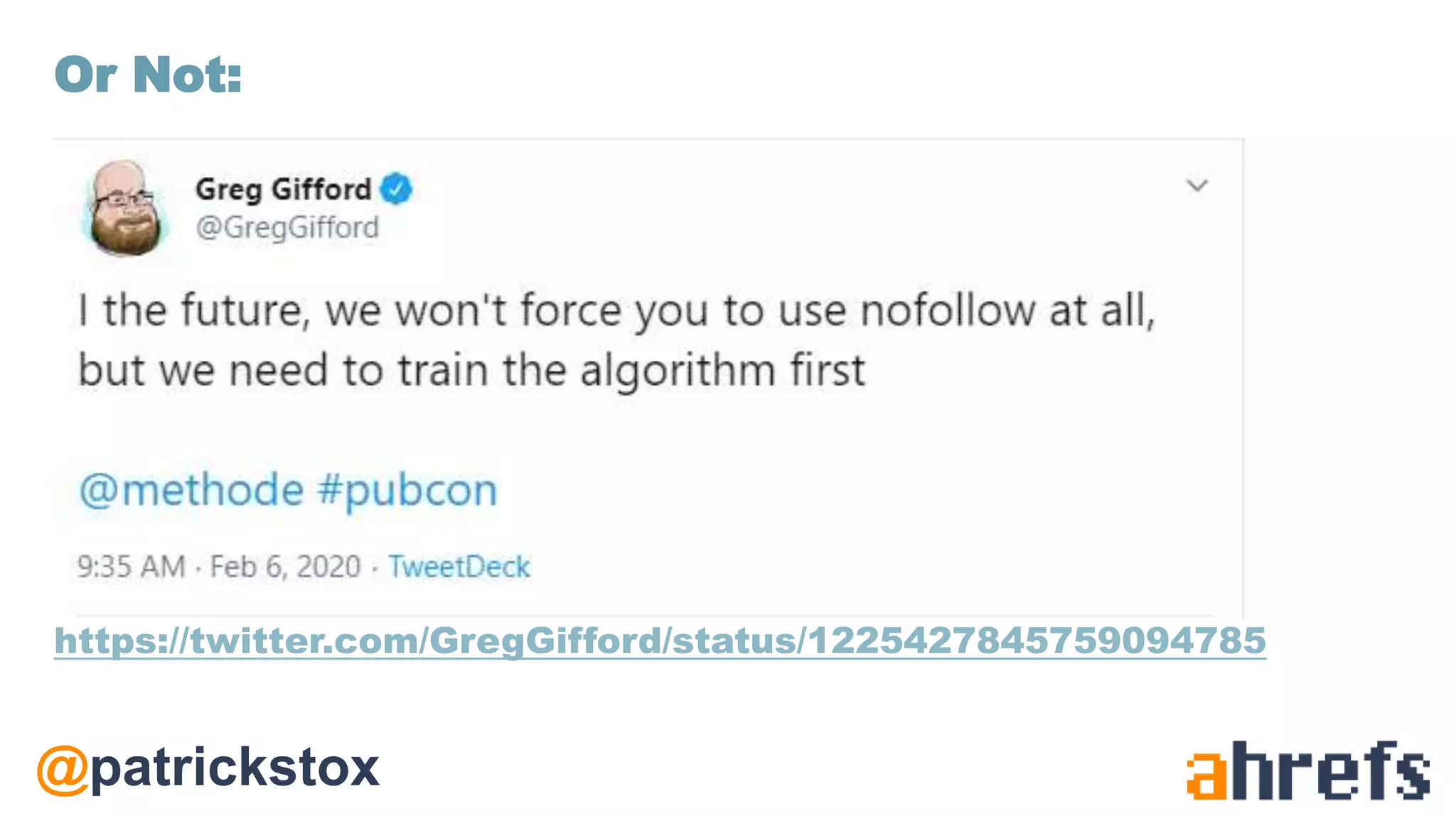 @patrickstox
https://twitter.com/GregGifford/status/1225427845759094785
Or Not:
 