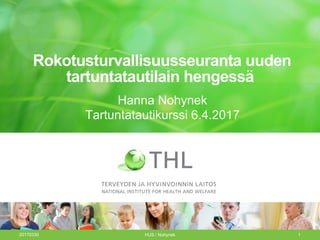 Rokotusturvallisuusseuranta uuden
tartuntatautilain hengessä
20170330 HUS / Nohynek 1
Hanna Nohynek
Tartuntatautikurssi 6.4.2017
 