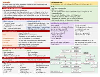 HO RA MÁU Chấn đoán xác định:
Ho ra máu lượng …, từ phổi …, đang diễn tiến/tạm ổn, biến chứng …, do …
Ho ra máu là một triệu chứng thường gặp trong đó bn tống xuất máu hay đàm
vướng máu ra từ đường hô hấp dưới. Xử trí
1. Có thực sự là ho ra máu không? 1.Nghĩ ngơi tránh vận động
2.Điều trị oxy nếu cần
3.Bn nằm nghiêng về bên chảy máu để tránh chảy máu sang bên đối diện
4.Lập đường truyền
5.Xem xét khởi đầu điều trị (kháng sinh, kháng lao…)
6.Chỉ định thuốc ho cân nhắc tùy trường hợp cụ thể
7.Hướng dẫn các chăm sóc, theo dõi cho bn và người nhà
8.Dấu hiệu cấp cứu: Suy hô hấp, choáng mất máu
• Ho ra máu: ho, máu đỏ tươi, lẫn đàm bọt
• Chảy máu từ vùng mũi hầu: tống xuất máu đỏ tươi mà không cần ho hay gắng
sức; cảm giác máu trong miệng trước ho, ngứa họng; tiền căn bệnh lý mũi hầu.
• Xuất huyết tiêu hóa trên: tống xuất máu đen hay bầm, lẫn thức ăn, tiền căn bệnh
lý đường tiêu hóa.
2. Mức độ nặng của ho ra máu (dựa vào lâm sàng: mất máu nặng – mức độ nặng)
Thể tích máu chảy Mất bù hô hấp cấp tính
• < 50ml/24h: lượng ít
• 50 – 300ml/24h: lượng trung bình
• > 300ml/24h
hoặc > 200ml/lần: lượng nhiều
• Chưa mất bù hô hấp cấp: SpO2 > 90%
• Mất bù hô hấp cấp: SpO2 < 90%
Một số cận lâm sàng cần thiết
Suy hô hấp cấp Khí máu động mạch
• Lượng máu ước lượng < máu mất thực
• Khả năng mất bù hh: phụ thuộc bn
Đánh giá mức độ mất máu, nhiễm trùng CTM, đông máu, chức năng gan
Sàng lọc hội chứng thận phổi
(Goodpasture, u hạt Wegener)
Tổng phân tích nước tiểu
Chức năng thận
3. Ho ra máu từ vị trí nào
Khám
Đau vị trí chảy máu
Nghe được ran ở vị trí chảy máu
Thường khó xác định qua khám lâm sàng
Nghĩ đến thuyên tắc phổi
• Khó thở, đau ngực
• Nằm lâu, hậu phẫu
• Cơ địa tăng đông
D-dimer: có ý nghĩa loại trừ
CTScan: chẩn đoán xác định
Xquang ngực thẳng Vị trí tổn thương gợi ý vị trí chảy máu
CT Scan ngực Xác định rõ vị trí tổn thương nghi ngờ chảy máu Lao AFB đàm, PCR lao, cấy tìm VK lao
CTA, DSA Cung cấp thông tin về hệ thống mạch máu Bệnh tự miễn (lupus, thấp, kháng
phospholipid…)
ANA, anti-dsDNA, định lượng RF, định
lượng anti-cardiolipin…
Nội soi phế quản
Chẩn đoán chính xác vị trí chảy máu
Cầm máu/lấy mẫu cấy/sinh thiết
4. Ho ra máu còn diễn tiến hay không?
Đang diễn tiến Tạm ổn
• Máu màu đỏ tươi
• Tần số ho gần lại
• Thể tích máu ho tăng lên dần
• Máu màu đỏ bầm
• Tần số ho xa dần
• Thể tích máu ho giảm xuống dần
5. Biến chứng của ho ra máu
• Suy hô hấp cấp • Thiếu máu cấp, shock mất máu…
6. Nguyên nhân của ho ra máu
• Chấn thương
• Hít dị vật
• Tai biến thủ thuật
• Viêm phế quản
• Dãn phế quản
• U nấm
• U bướu
• Lao
• Áp xe phổi
• Thuyên tắc phổi
• Phù phổi cấp
• Bất thường đông máu
• Bệnh tự miễn
• Dị dạng động tĩnh mạch
• Xuất huyết phế nang
• Hẹp hai lá
• Viêm phổi
• Vỡ phình ĐM chủ
DUONG
KIM
NGAN
 