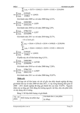 Phần2                                                        Giá thành sản phẩm




                                         2008 tăng 4,31%.



                     2010 so v           2009 tăng 2,9%



                                         2010 tăng 25,7%.
            -                 :




                                         4,31% .



                                         2008 tăng 7,28%.



                                         2008 tăng 35,07%.
                :


        –

                          .
     Bảng 3: Số liệu khối lượng và giá thành
                                           G
            K                     (kg)
                                                   )



hoingoteam@yahoo.com.vn                                             Trang 29
 
