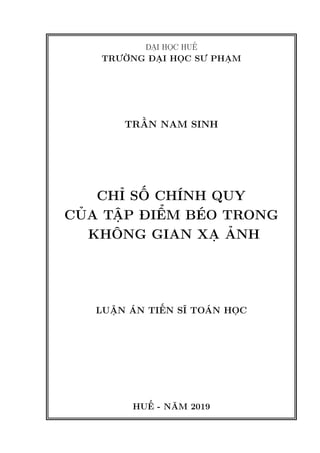 ĐẠI HỌC HUẾ
TRƯỜNG ĐẠI HỌC SƯ PHẠM
TRẦN NAM SINH
CHỈ SỐ CHÍNH QUY
CỦA TẬP ĐIỂM BÉO TRONG
KHÔNG GIAN XẠ ẢNH
LUẬN ÁN TIẾN SĨ TOÁN HỌC
HUẾ - NĂM 2019
 