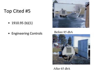 Top Cited #5
• 1910.95 (b)(1)
• Engineering Controls Before 85 dbA
After 65 dbA
 