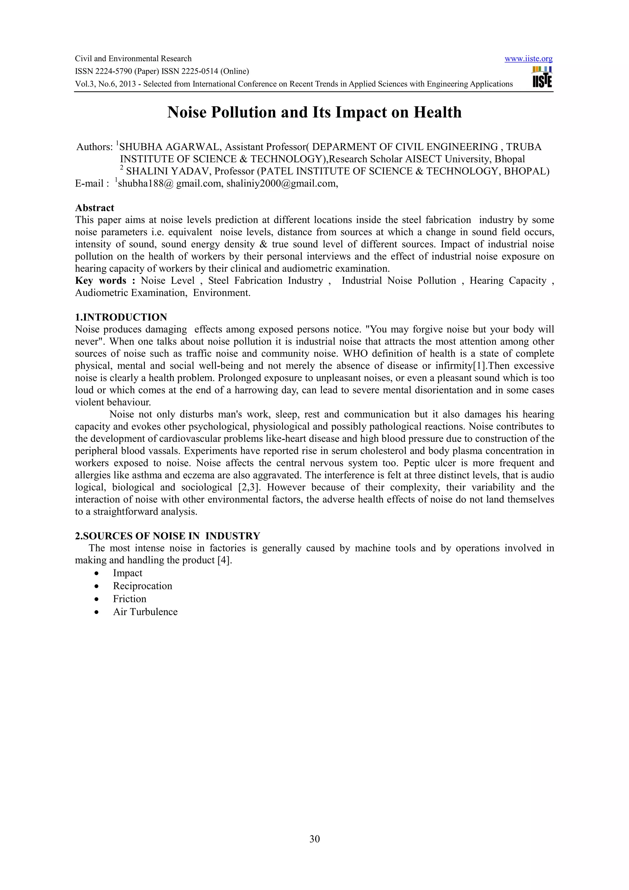 Noise pollution and its impact on health | PDF