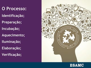 O Processo:
Identificação;
Preparação;
Incubação;
Aquecimento;
Iluminação;
Elaboração;
Verificação;
 